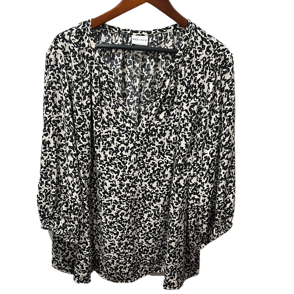 🌙AVA & VIV  Black  Relaxed Blouse with 3/4 Sleeves size 4X GUC..